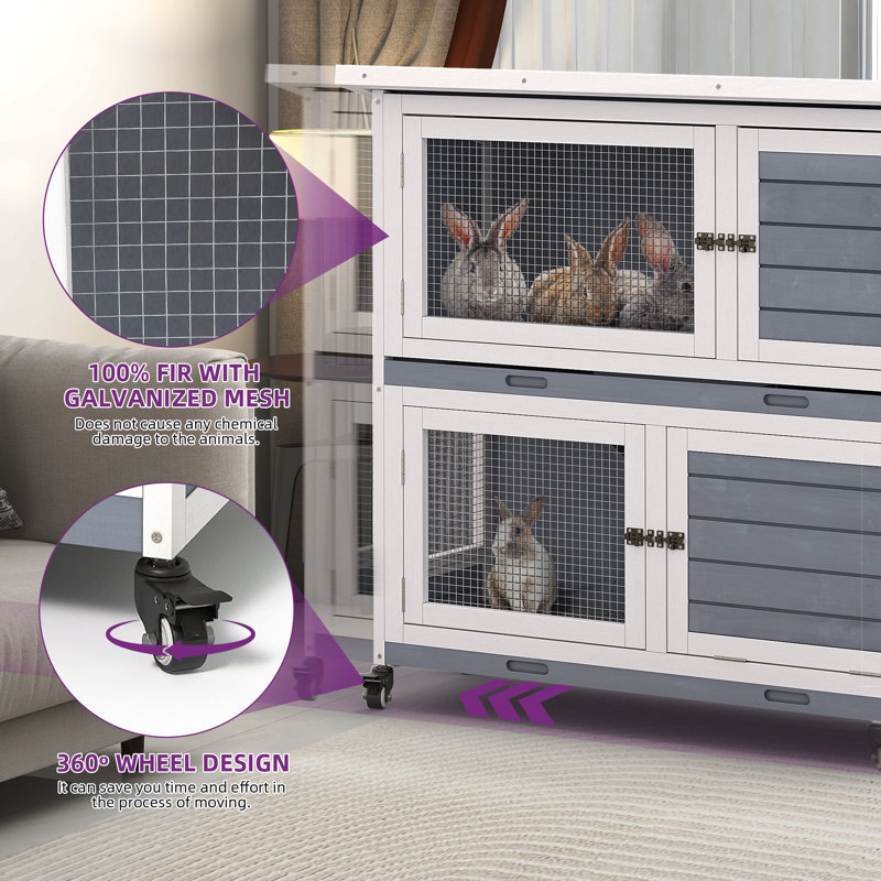 Tucker Murphy Pet Batholo Weather Resistant Rabbit Hutch Bunny Cage with Removable Tray Wheels Reviews Wayfair